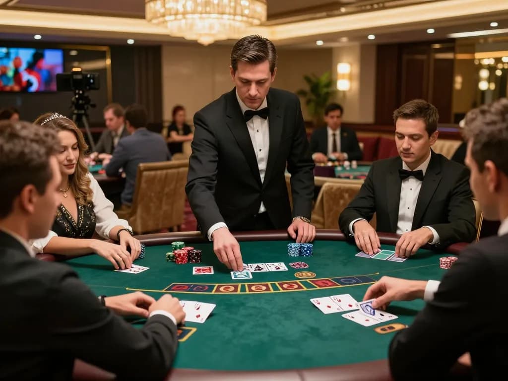 Players placing bets and strategizing in a blackjack game at bj886 casino, showcasing high-stakes action.