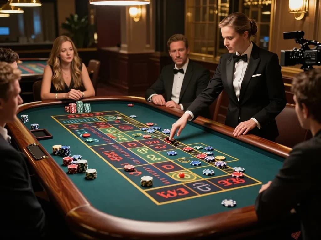 Players engage in thrilling roulette gameplay at a go8 casino with vibrant chips and lively atmosphere.