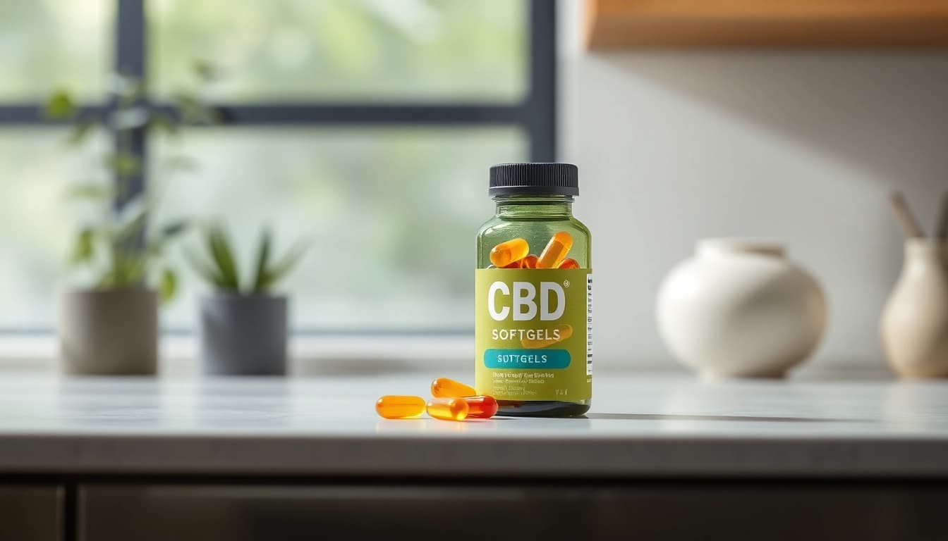 Showcase premium CBD softgels in a natural setting, emphasizing quality and health benefits.