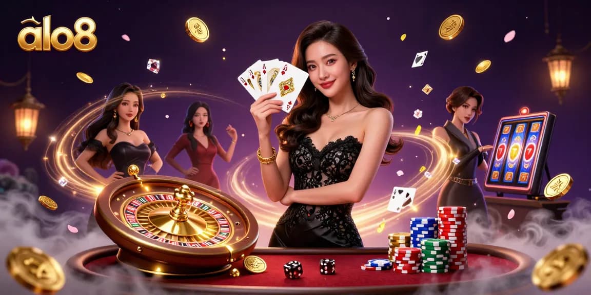 Play slots and win with alo8's exciting games featuring an elegant dealer and casino ambiance.