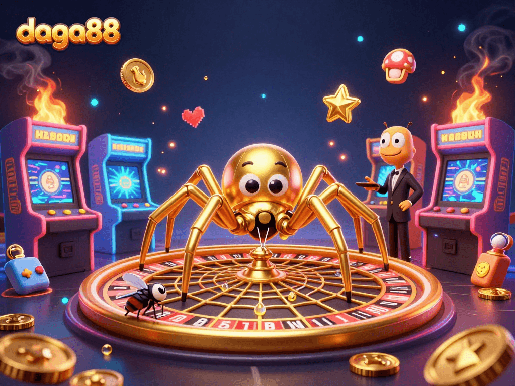 Join the excitement at daga88, where a golden spider spins a roulette web and a fly places bets!
