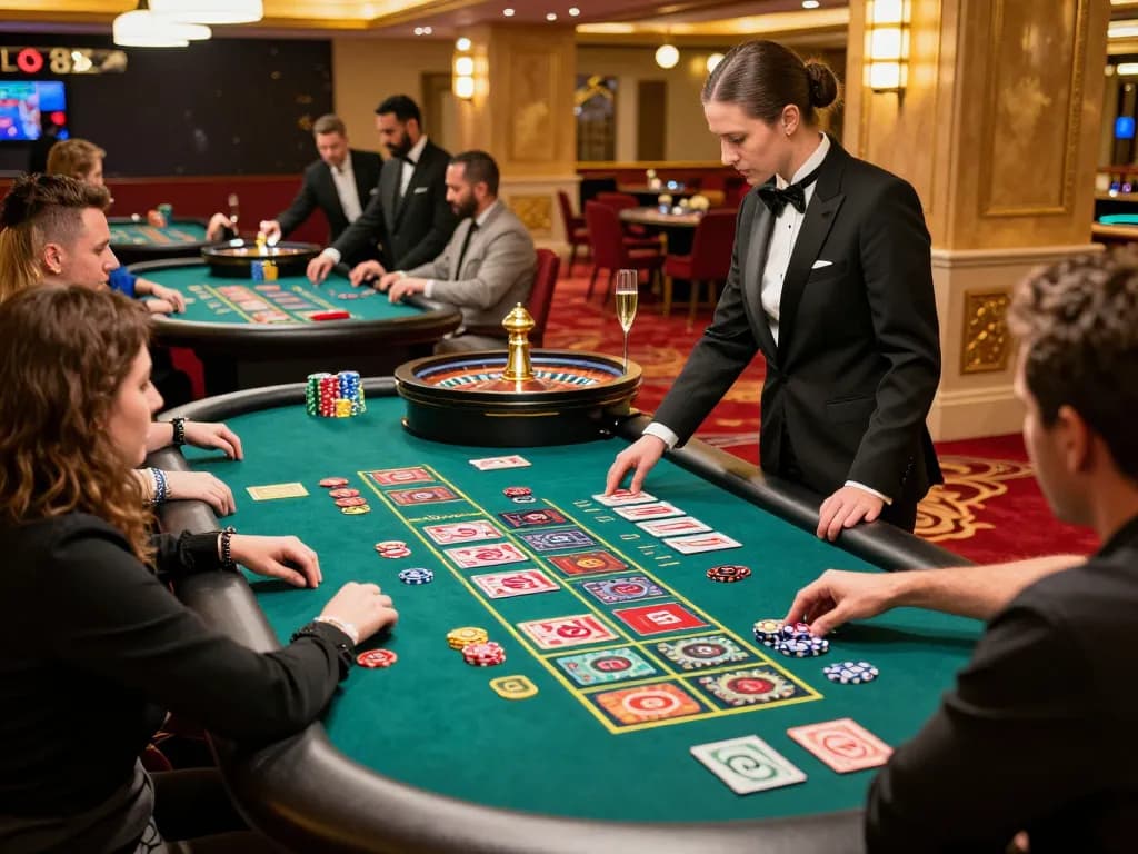 Players engage in thrilling roulette gameplay at fly88 casino, colorful chips and bets visible.