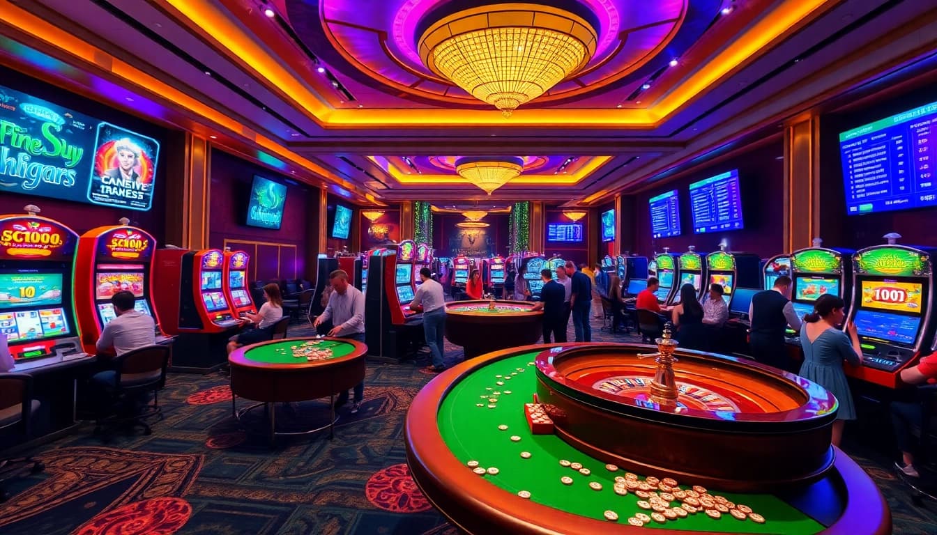 Exciting gameplay at Vua99 showcasing vibrant slot machines and engaging roulette tables.