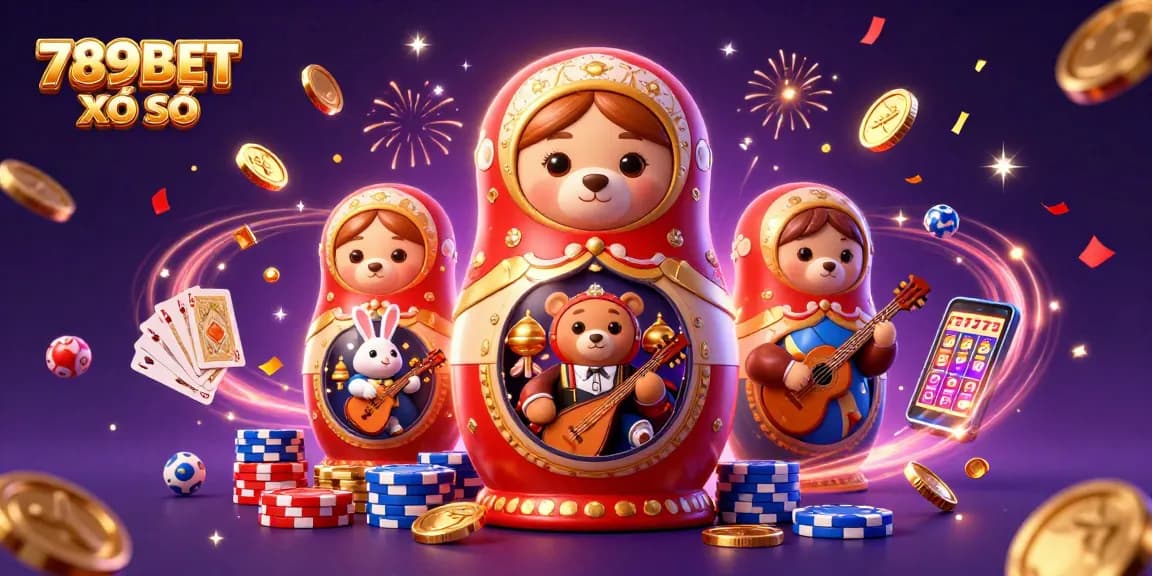 Immerse yourself in the excitement of 789BET XỔ SỐ with festive bears and dynamic lottery elements.