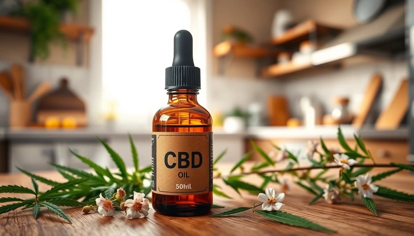 Discover the qualities of CBD Oil in a cozy setting with hemp leaves and natural light.