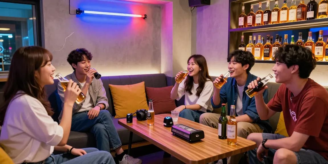 Exciting 제주유흥 experience in a lively karaoke room with friends enjoying colorful drinks and vibrant atmosphere.