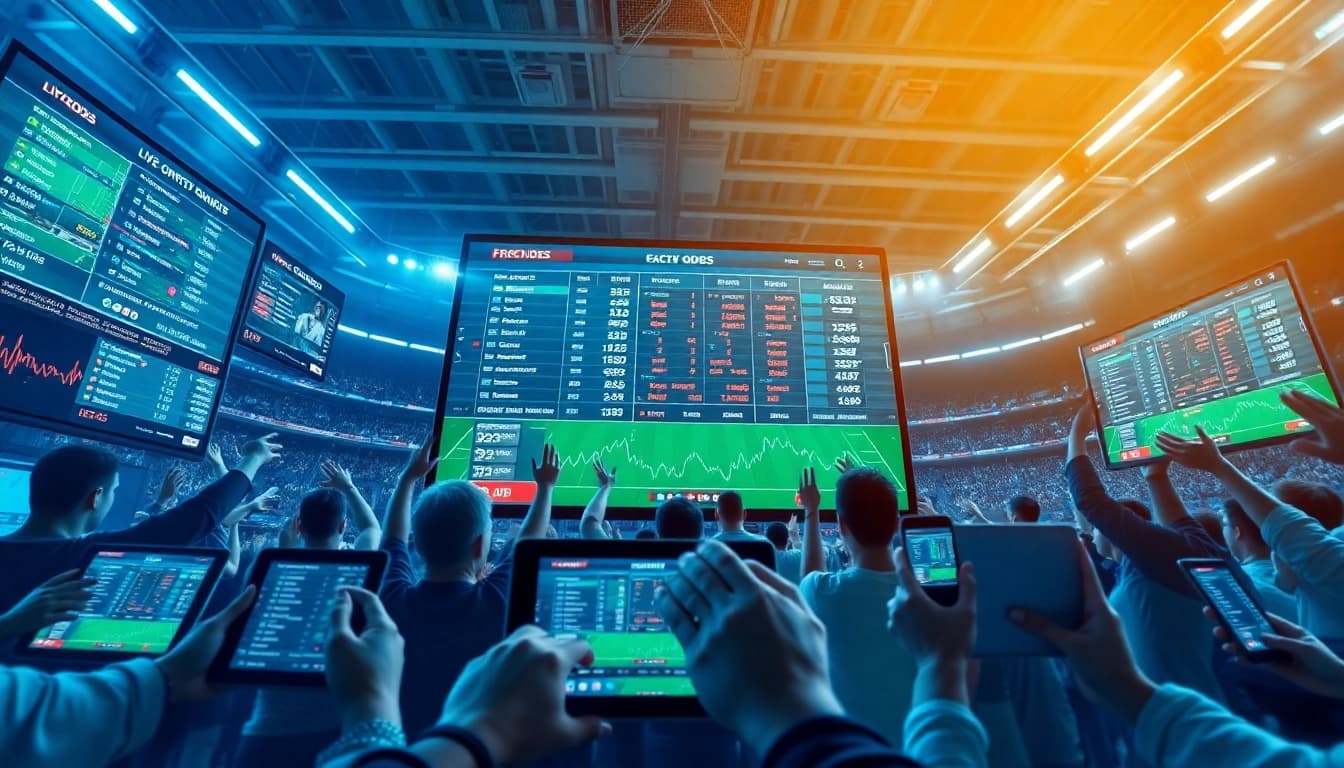 Real-time tỷ lệ kèo displayed on a modern betting platform with excited users.