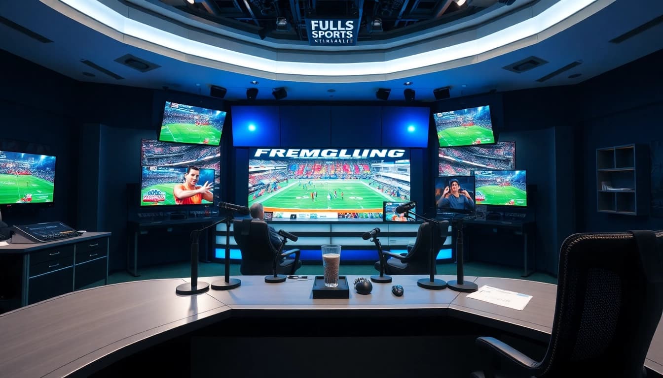 Engaging sports broadcasting studio with advanced technology broadcasting live sports.