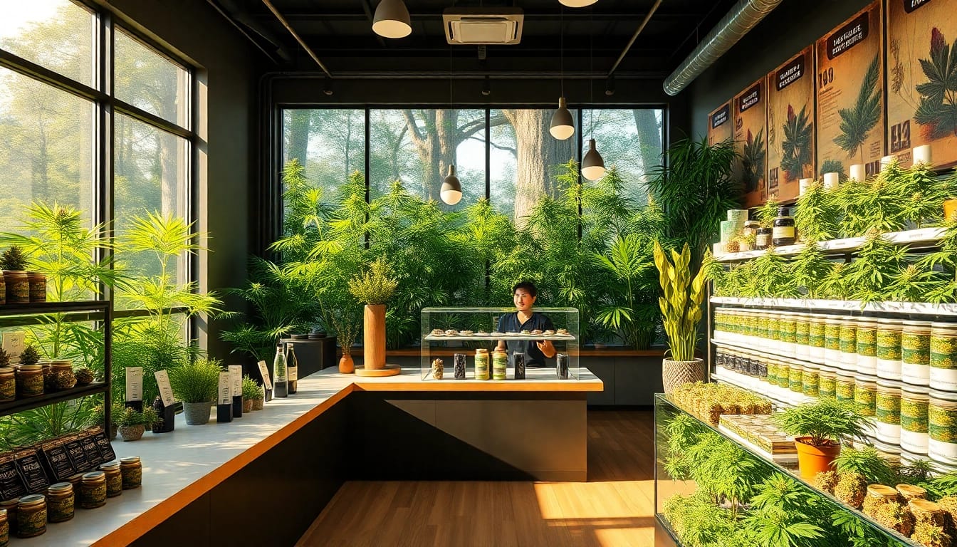 Visit the weed store featuring vibrant displays and welcoming staff for cannabis shopping.