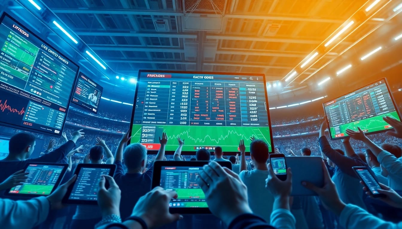Real-time tỷ lệ kèo displayed on a modern betting platform with excited users.