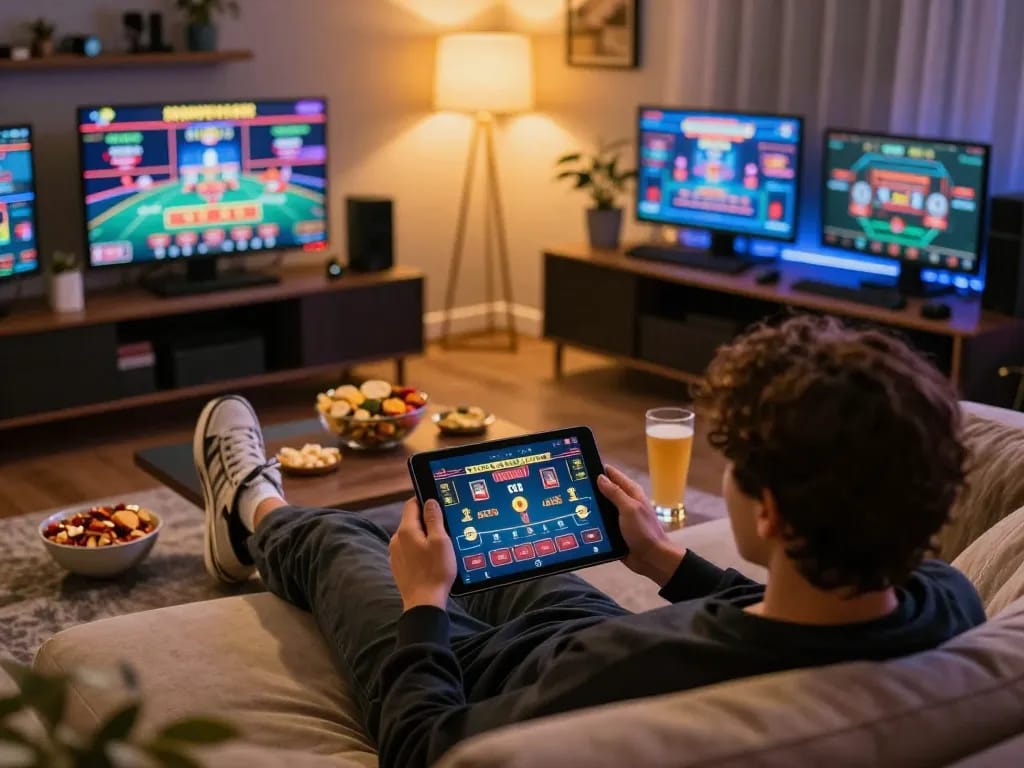 O8 players strategizing in a cozy home while enjoying live dealer games.