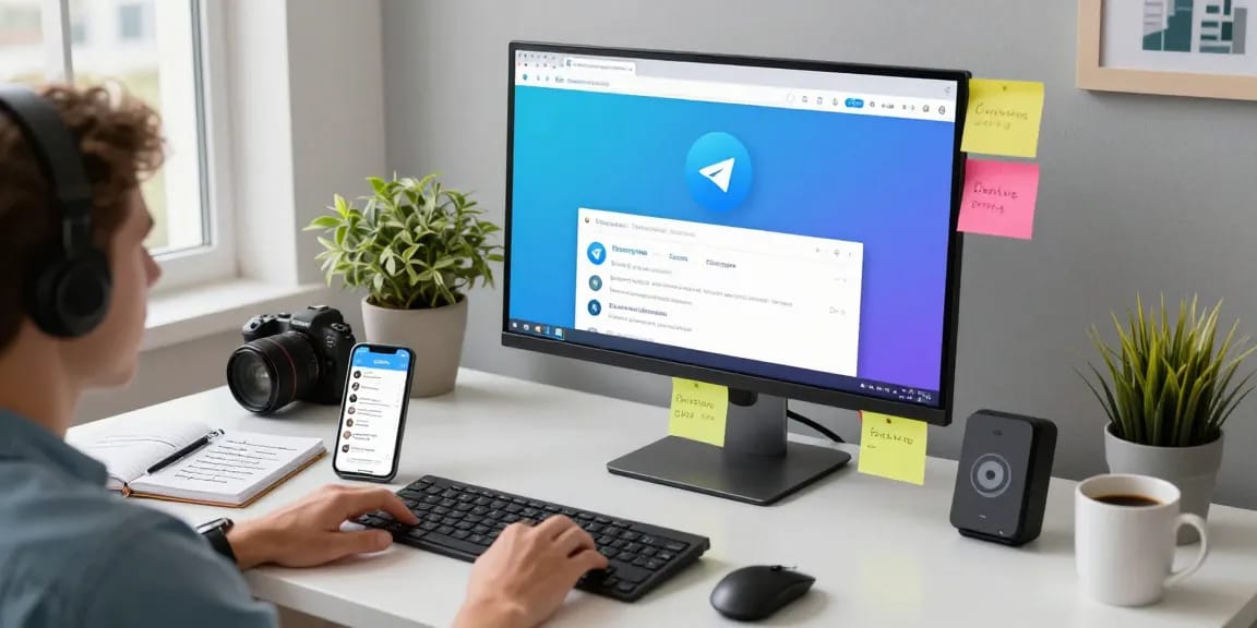 Accessing Telegram Web Version on a modern desktop setup, illustrating efficient digital communication.
