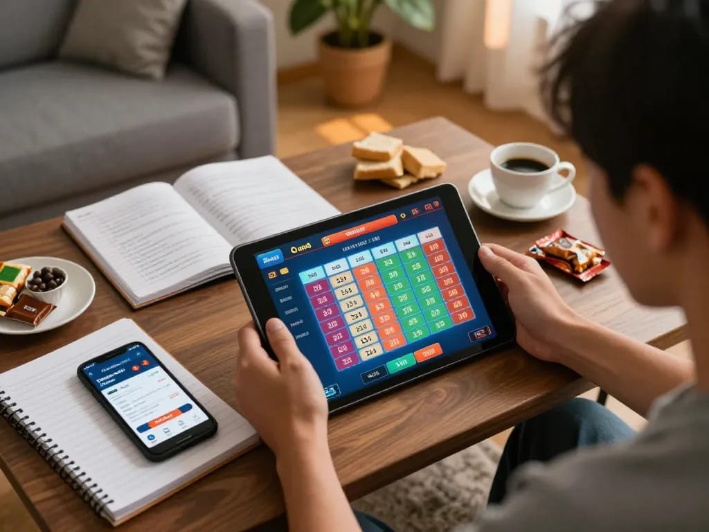 Participants analyzing live results for togel, utilizing the Prediksi Jitu app while enjoying their home gaming experience.