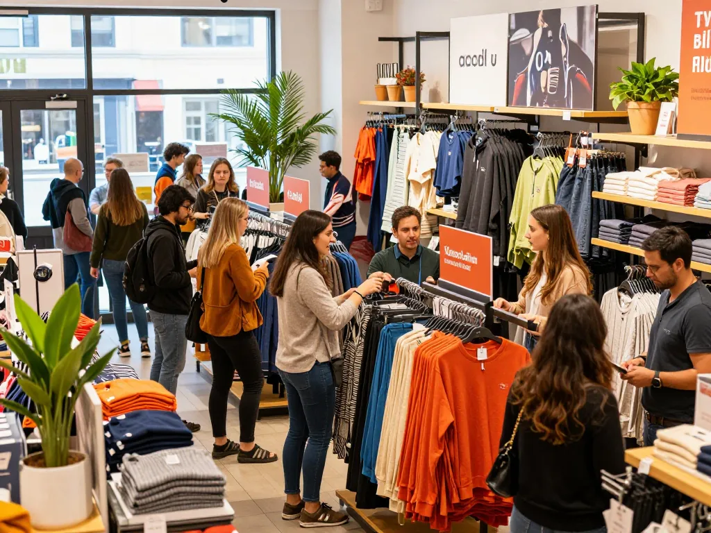 Shoppers exploring vibrant products at urban retail store, engaging with staff, tied to https://forumup.org/shop/search.php?ca_id=&addr1=&addr2=&addr3=&schKeyword= in an inviting setting.