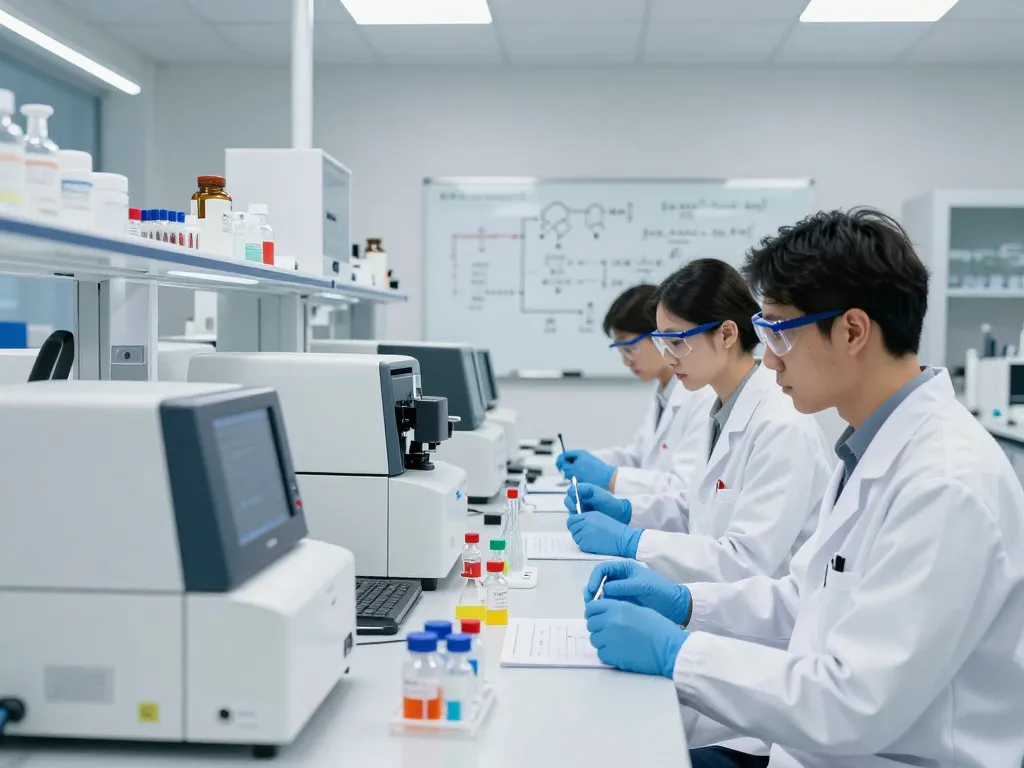 Professional scientists in a lab analyzing cannabinoids, representing EU cannabinoid manufacturer innovation.