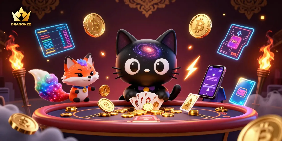 Join the fun at DRAGON222, where animated characters and crypto-themed game elements create an engaging casino experience.