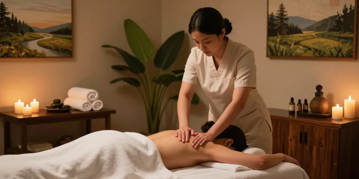 Relaxing Swedish massage setup in a tranquil spa environment with candles and soothing oils.