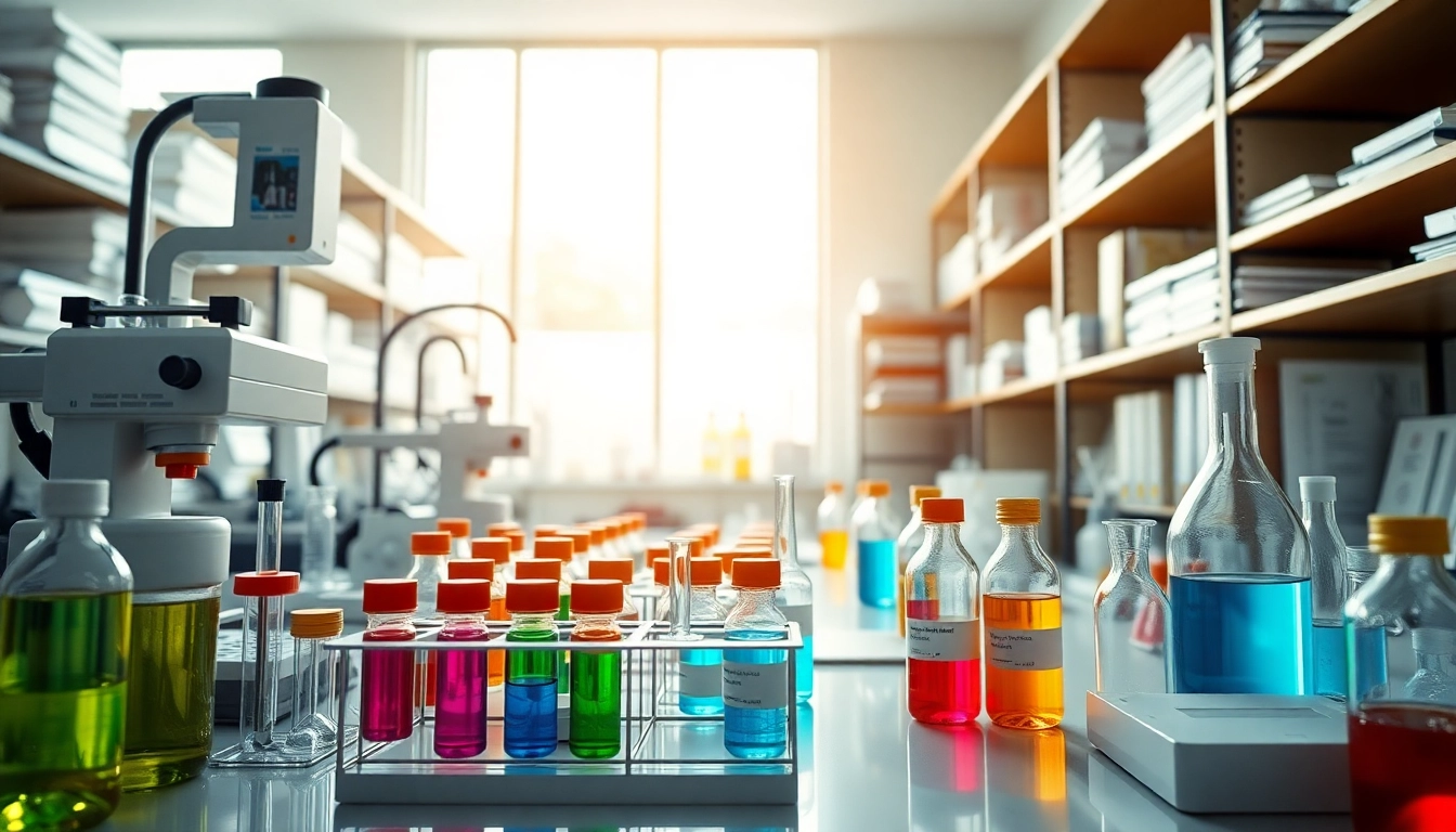 Fringe Pharmaceuticals showcased in a modern laboratory with vibrant vials and equipment.