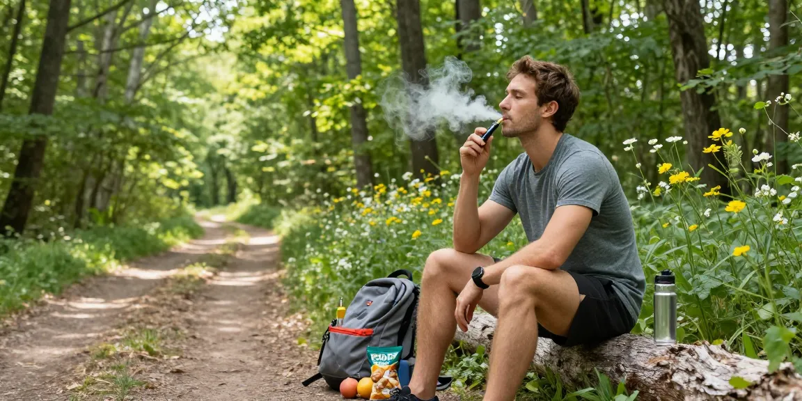 THC vape UK lifestyle moment outdoors, showcasing natural wellness with organic vape device, surrounded by nature.