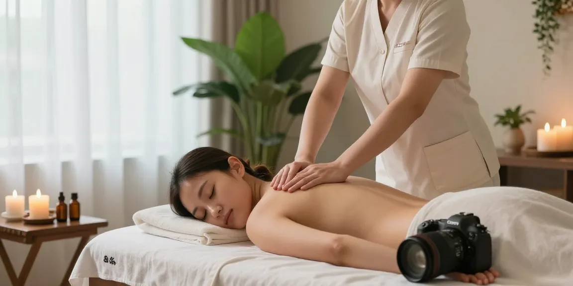Massage therapist providing a relaxing 마사지 experience in a tranquil spa setting.