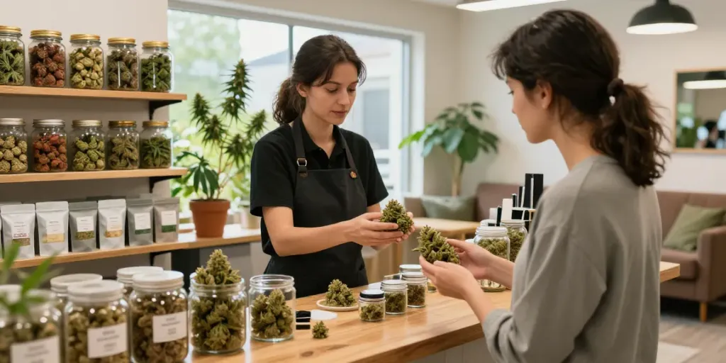 Discover premium weed buds UK in a welcoming dispensary with various strains.