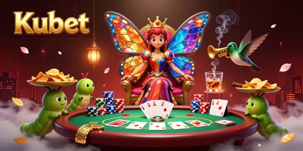 Kubet immerses players in an enchanting 3D scene with a butterfly queen and poker elements.