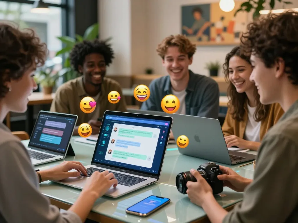 Engaging conversation with spicychat AI in a vibrant café setting, showcasing dynamic digital interactions and emotive reactions.