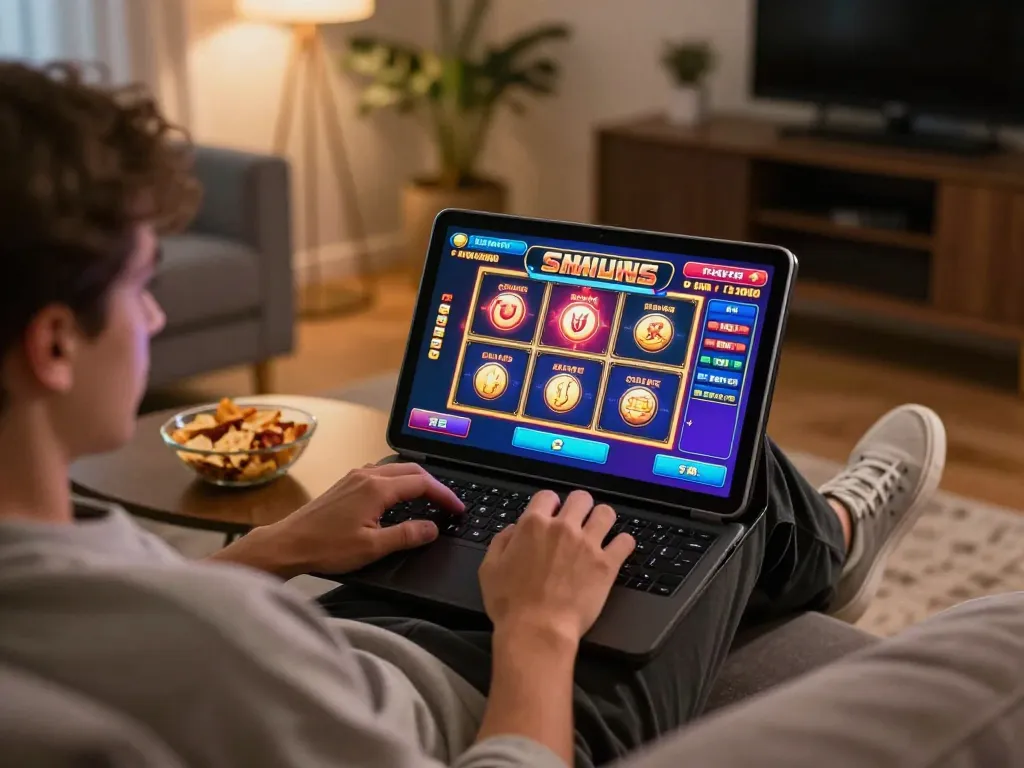 Engaging online session featuring a slot deposit 10rb gameplay on a tablet in a cozy living room