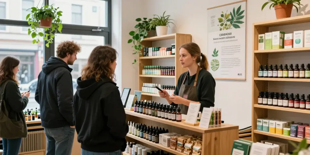 Explore a vibrant cbd shop hamburg with shelves of CBD products and welcoming atmosphere.