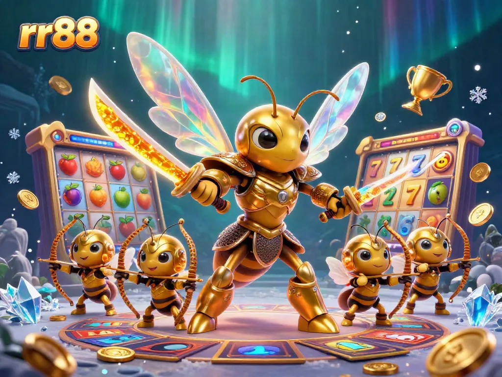 Engage with RR88's immersive slots scene featuring a golden hornet samurai and game elements.