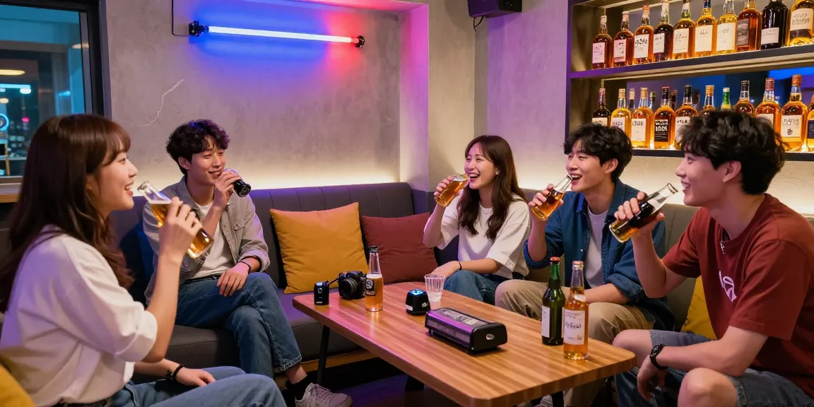 Exciting 제주유흥 experience in a lively karaoke room with friends enjoying colorful drinks and vibrant atmosphere.