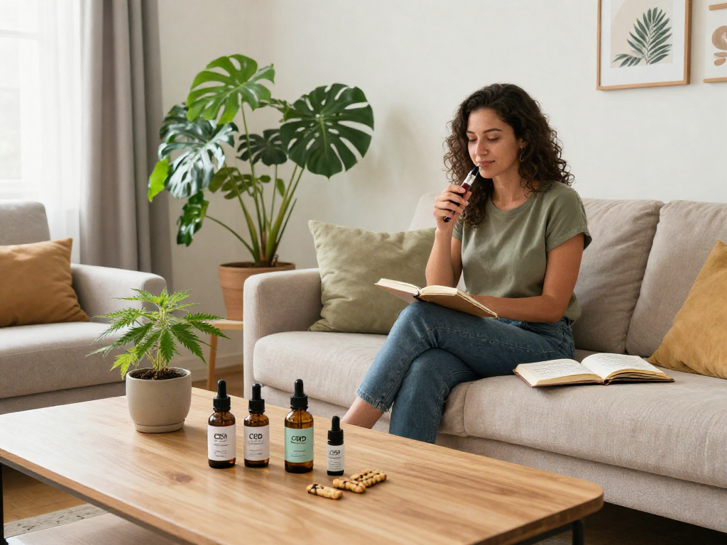 Cookies vape pen in use during a calming wellness session with CBD oil and natural elements.
