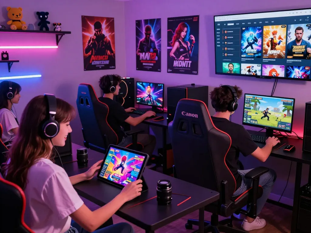 Engaging scene of players enjoying sex games online in a vibrant gaming lounge