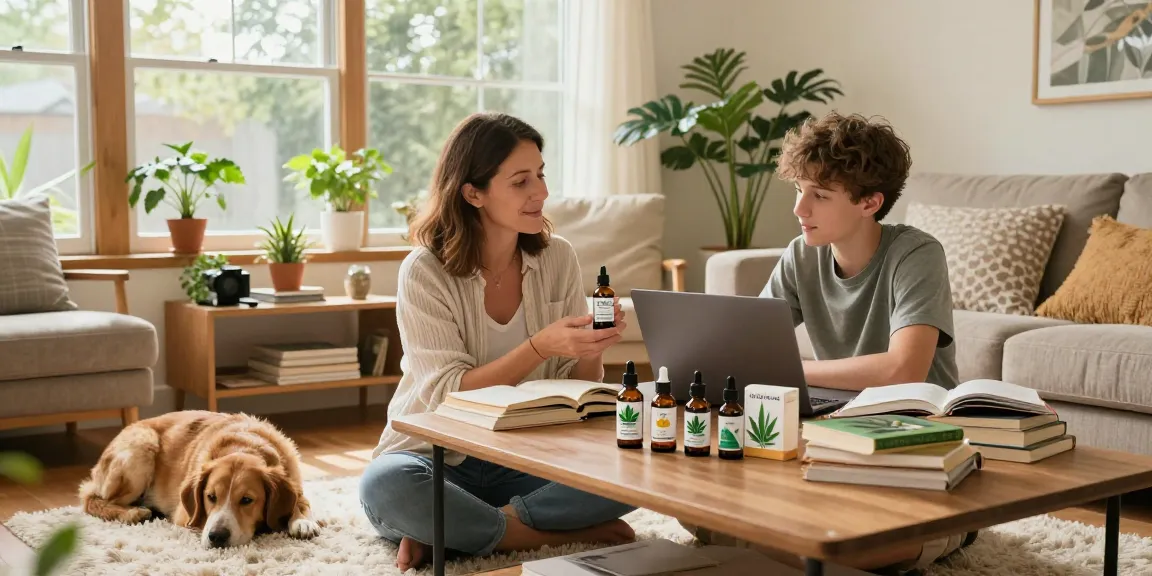 Family enjoying quality time with cbd canada organic oil in cozy living room.