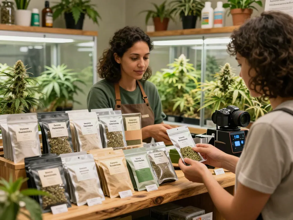 Visit a cannabis seed shop featuring a variety of premium seeds and expert staff.