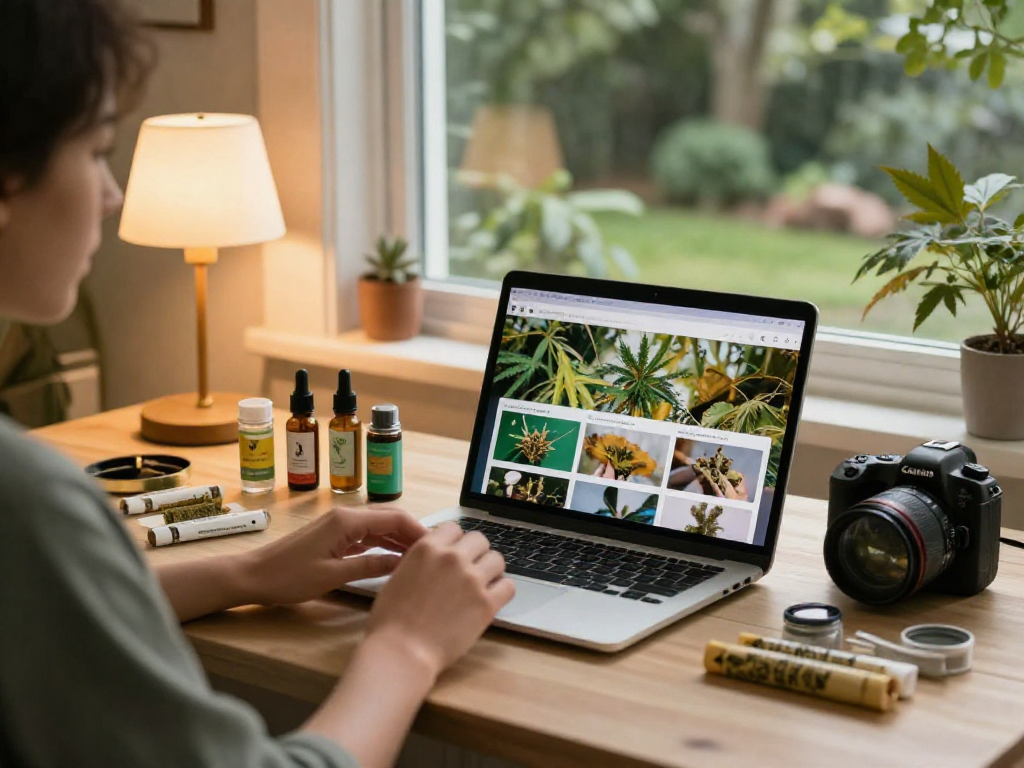 Buy Marijuana Concentrates Online Europe from a cozy home workspace with cannabis products displayed
