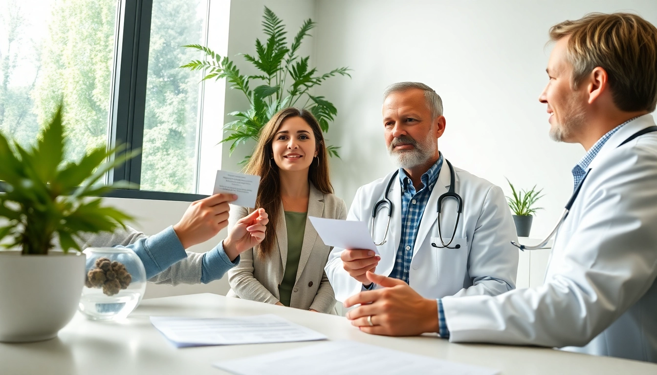 Consultation about a Medical marijuana card online with a patient in a modern clinic.