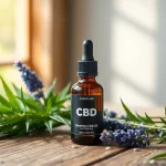 Showcase CBD Oil bottle with hemp leaves, highlighting natural wellness.