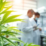 Researching CBD benefits and properties in a bright lab environment.