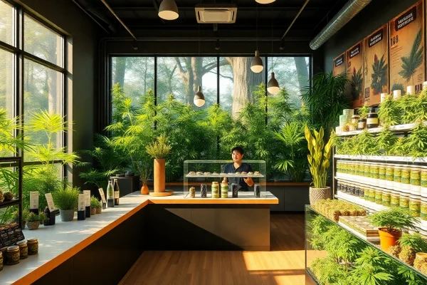 Visit the weed store featuring vibrant displays and welcoming staff for cannabis shopping.