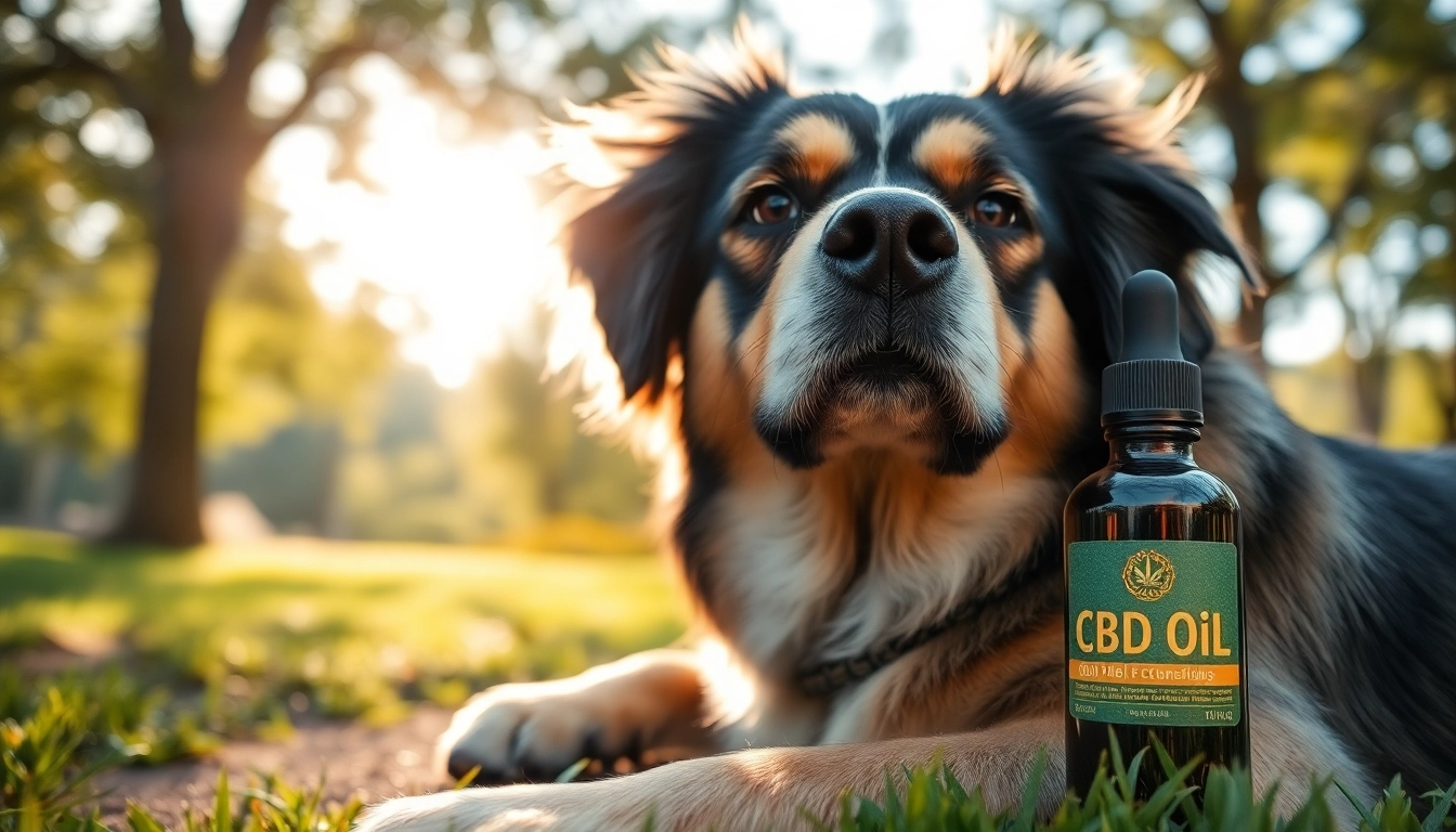Showcase CBD For Pet with a tranquil dog enjoying a sunny outdoor setting.
