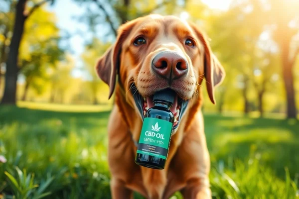 Promoting CBD Oil For Dog with a playful Labrador showcasing health and vitality.