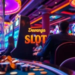 Para pemain menikmati pengalaman mesin slot Dewanaga89 dalam suasana kasino yang hidup.