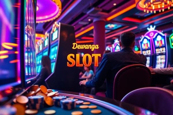 Para pemain menikmati pengalaman mesin slot Dewanaga89 dalam suasana kasino yang hidup.