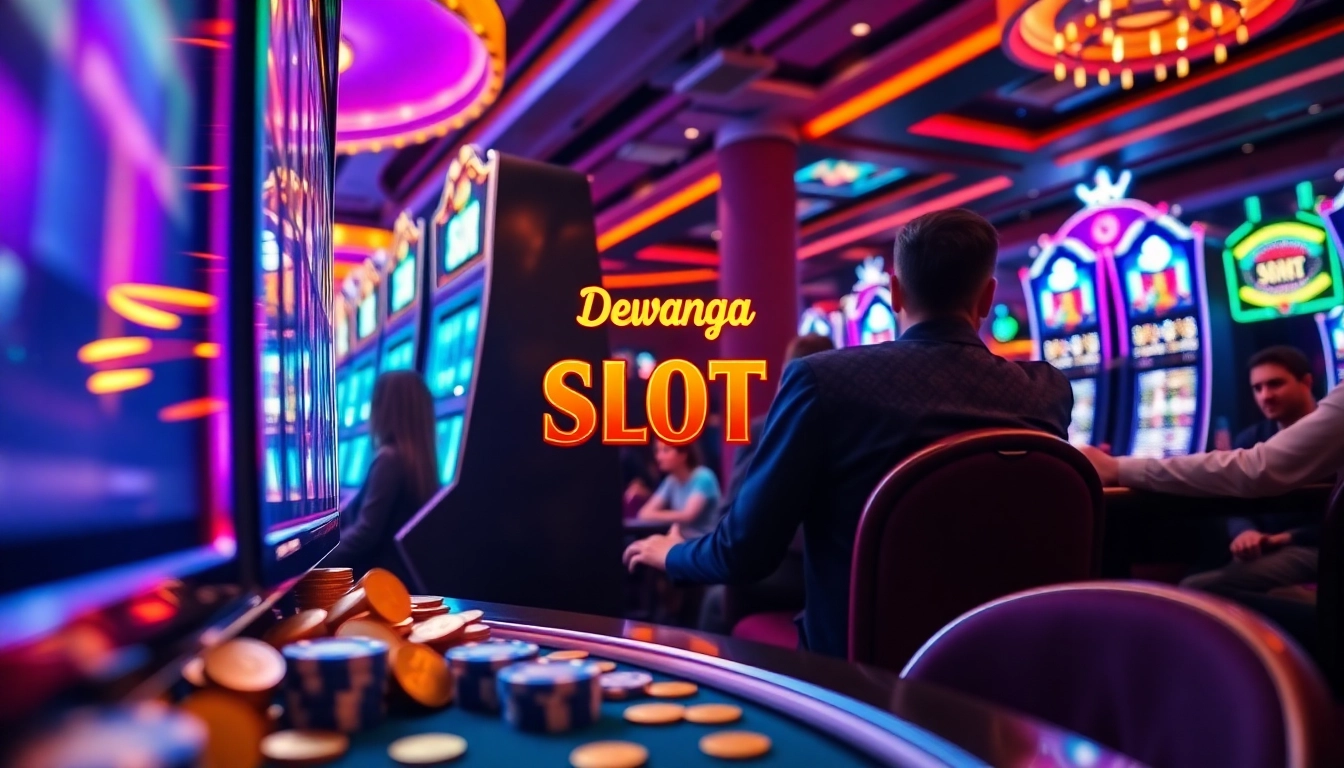 Para pemain menikmati pengalaman mesin slot Dewanaga89 dalam suasana kasino yang hidup.