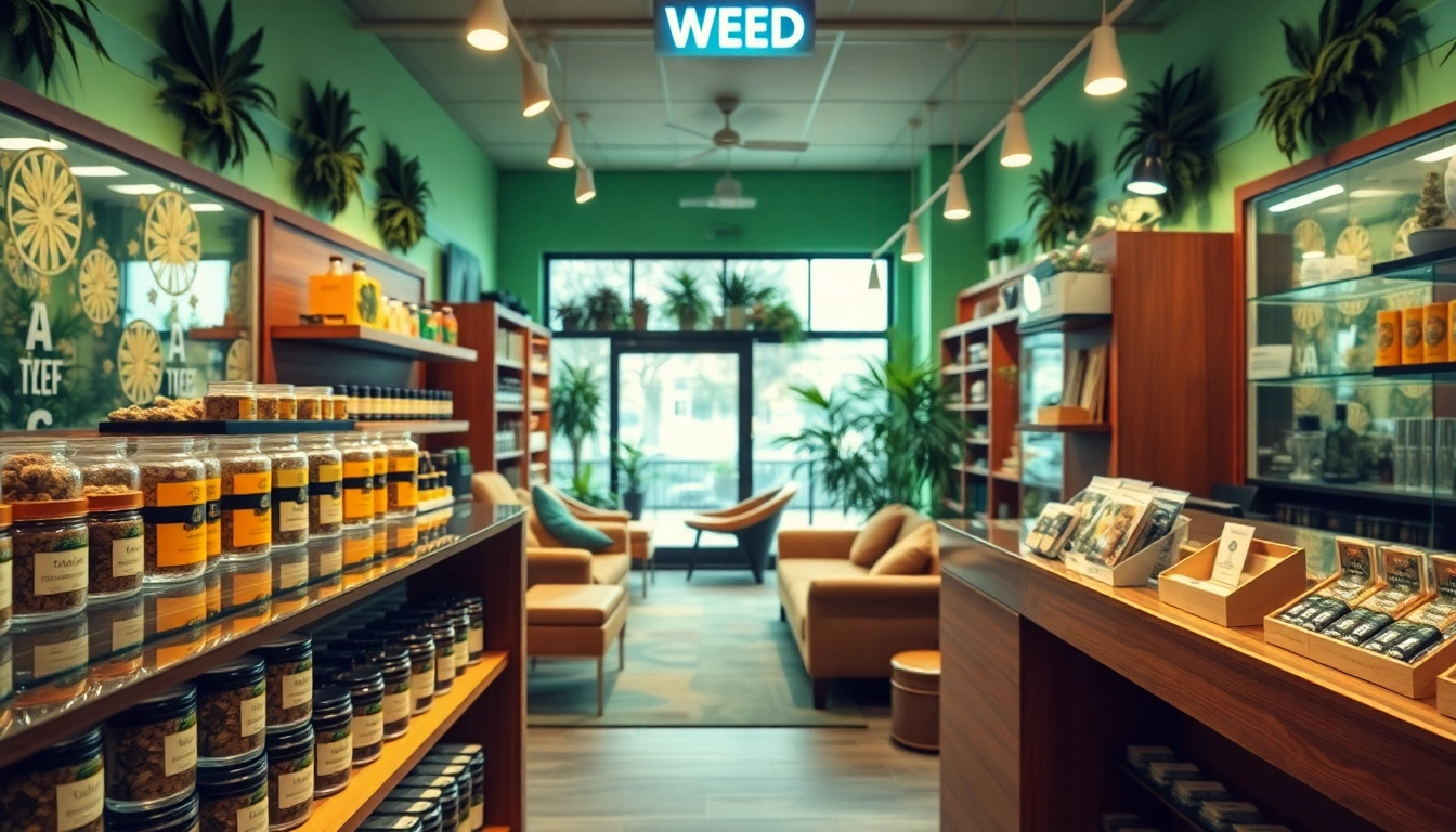 Explore the vibrant atmosphere of a Weed Store with premium cannabis products on display.