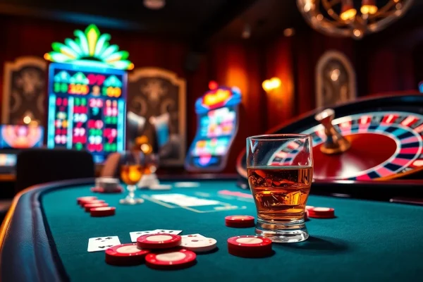 Experience the excitement of kkwin at a luxurious casino table with vibrant cards and chips.