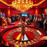 Exciting gambling scene featuring ink vao 12bet with players celebrating wins around casino table.