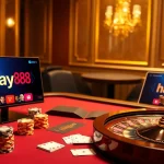 Gamble at hay88 with vibrant casino visuals featuring a roulette wheel and poker chips.