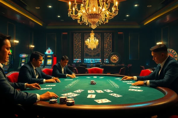 Experience thrilling gameplay at https://mm88k.media/ with professional gamblers at a luxurious poker table.